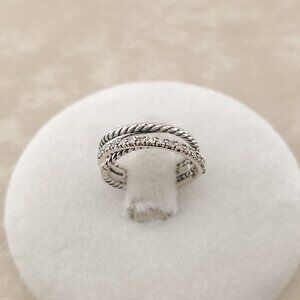 David Yurman Sterling Silver 925 Crossover Ring with Pave Diamonds